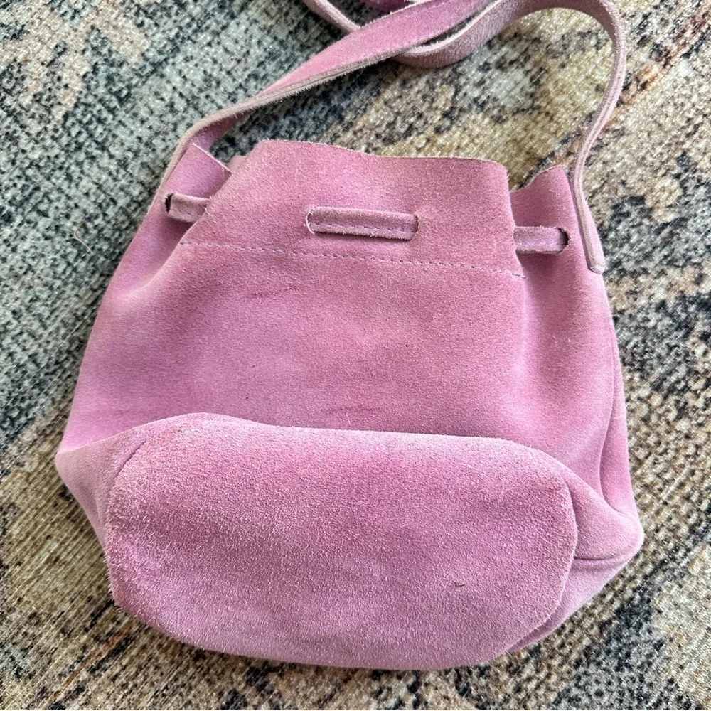 ABLE Pink Leather Suede Crossbody Mini Bucket Bag